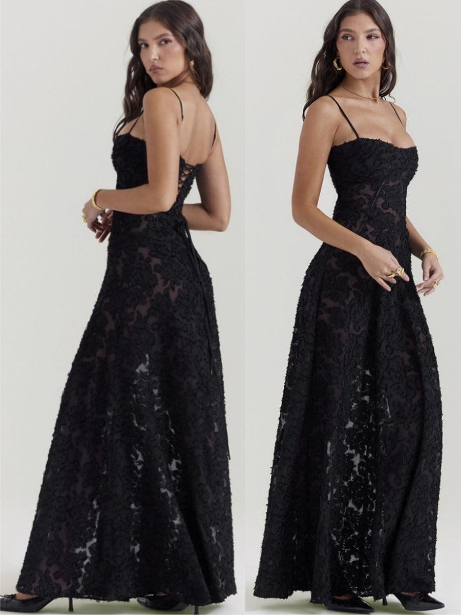 Fashion Suspender Lace Long Dress Summer Strapless Collar Elegant Evening Dresses For Women - HEPSIBAH SHOP