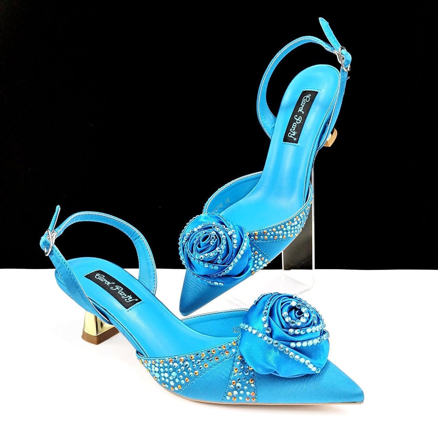 Women's Shoes And Bags Handmade Flower Decoration High Temperature Rhinestone Satin High Heels Suit - HEPSIBAH SHOP