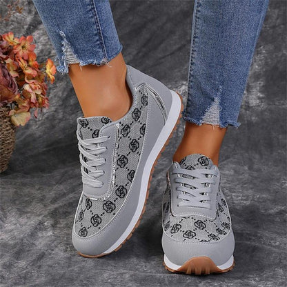 Flower Print Lace-up Sneakers Casual Fashion Lightweight Breathable Walking Running Sports Shoes Women Flats - HEPSIBAH SHOP