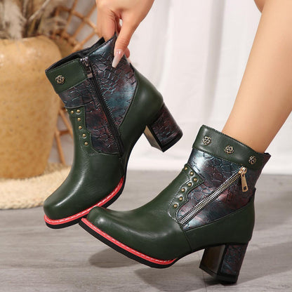 Fashion Chunky Heel Squared Toe Ankle Boots - HEPSIBAH SHOP