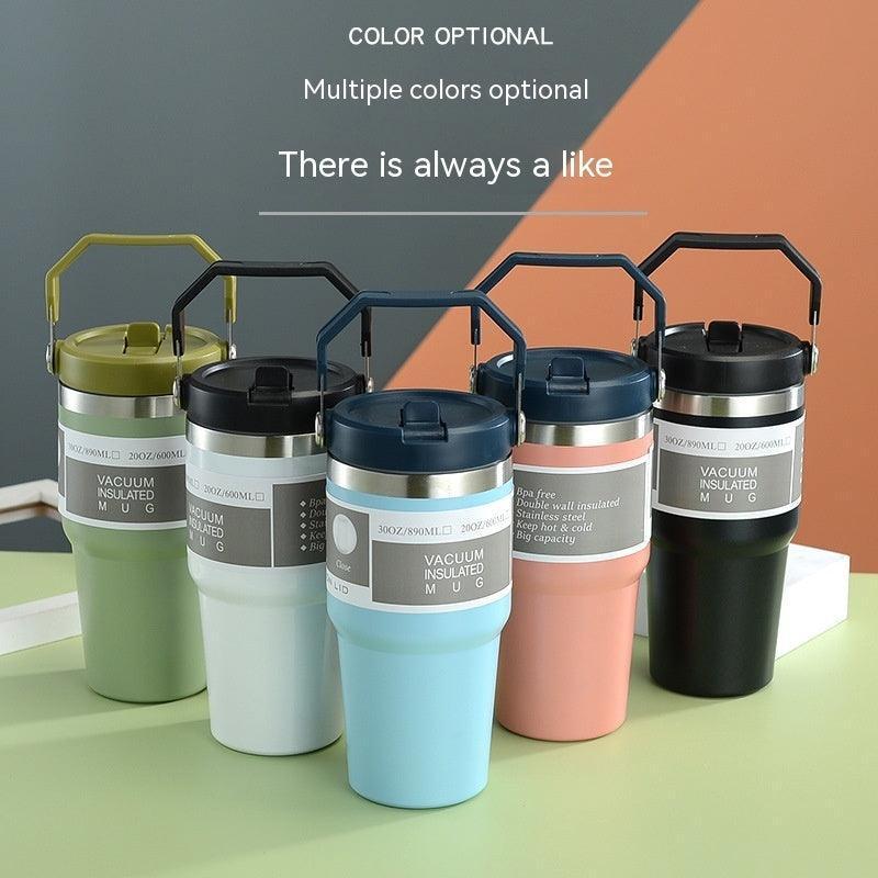 Portable Car Cup Stainless Steel Cup Travel Sports Water Bottle With Handle Cover Coffee Tumbler Cup - HEPSIBAH SHOP