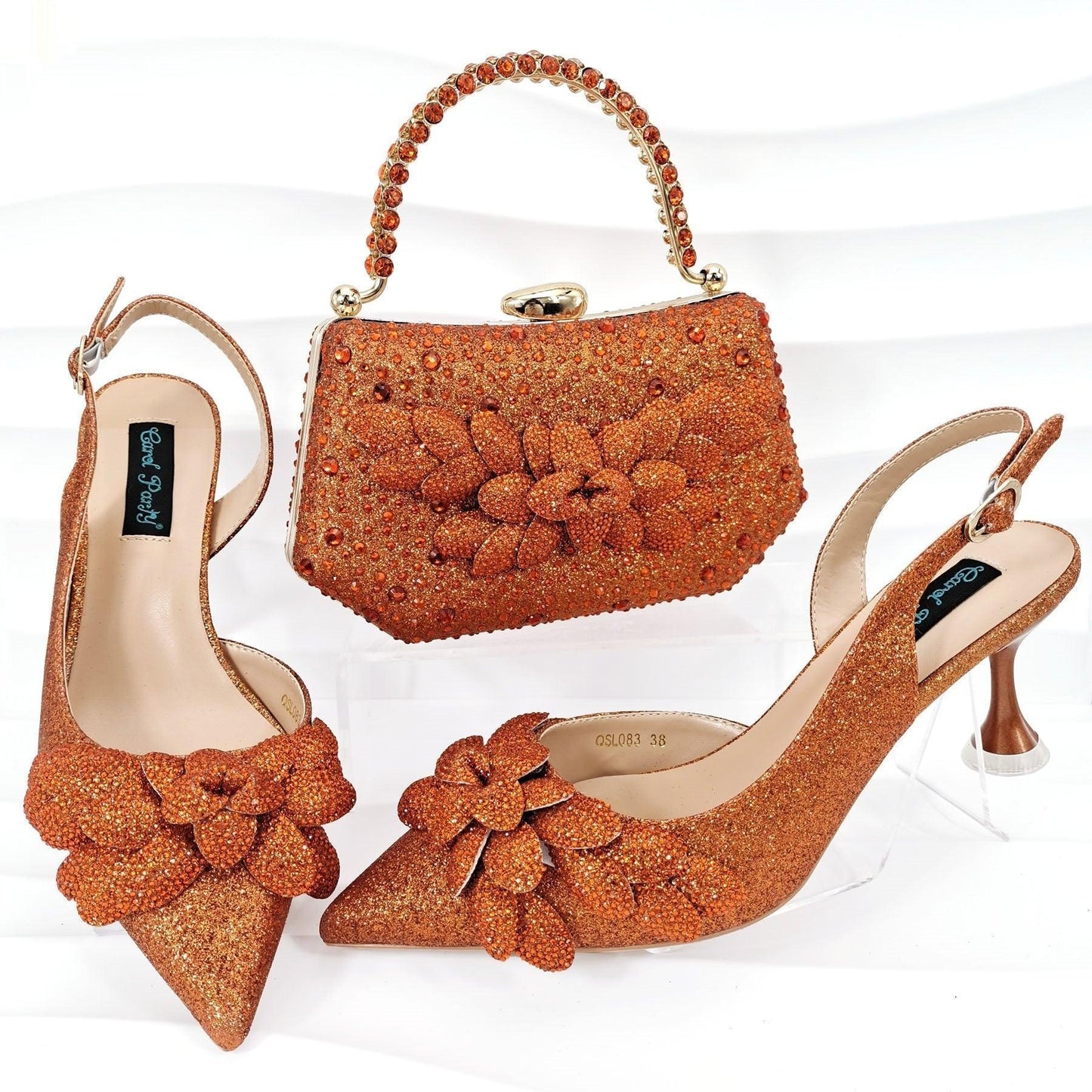 Cross-border Ladies Party Shoes Bag Set Handmade Leaf Decorative Wine Glass Heel - HEPSIBAH SHOP