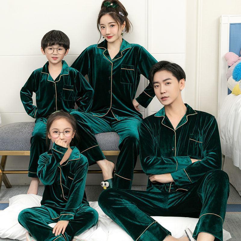 Gold Velvet Simple Solid Color Large Size Parent-child Pajamas - HEPSIBAH SHOP