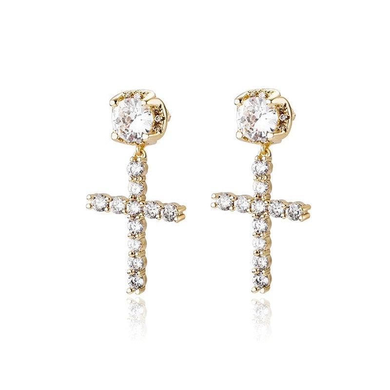 New Hot Sale Hip Hop Big Zircon Cross Stud Earrings - HEPSIBAH SHOP