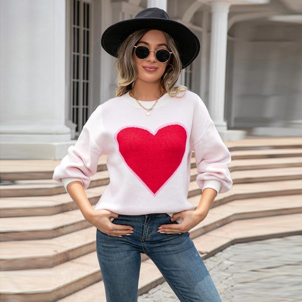 Round Neck Love Pullover Sweater - HEPSIBAH SHOP