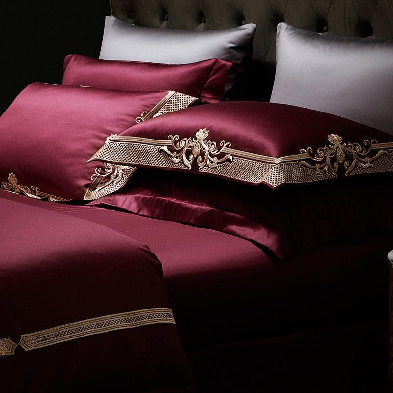 Four-piece Luxury Burgundy Wedding Bed - HEPSIBAH SHOP