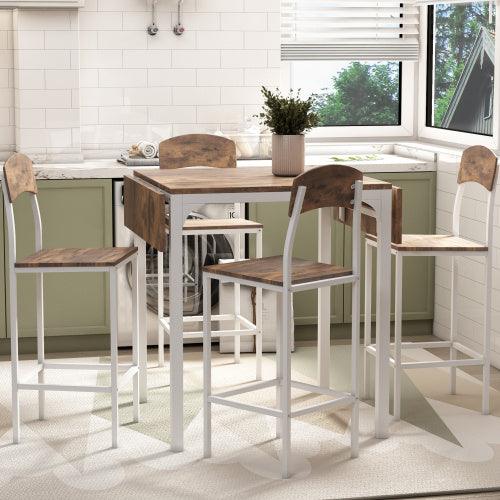 TOPMAX Farmhouse 5-piece Counter Height Drop Leaf Dining Table Set With Dining Chairs For 4,White Frame Rustic Brown Tabletop