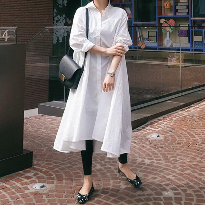 Fashion Black And White Irregular Casual Shirt Dress - HEPSIBAH SHOP