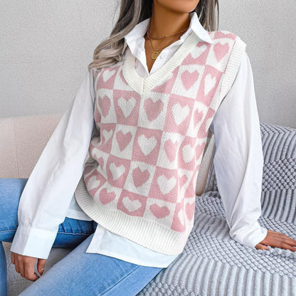 College Style Heart Knitted Vest Sweater - HEPSIBAH SHOP