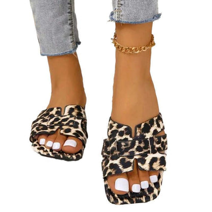 Plus Size Leopard Print Square Toe Slippers - HEPSIBAH SHOP