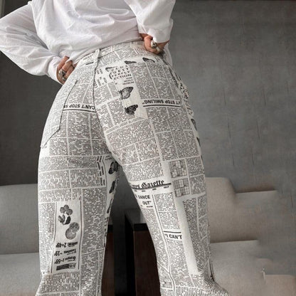 Woman Fashion Beige Print Straight Pants Patchwork Trousers - HEPSIBAH SHOP