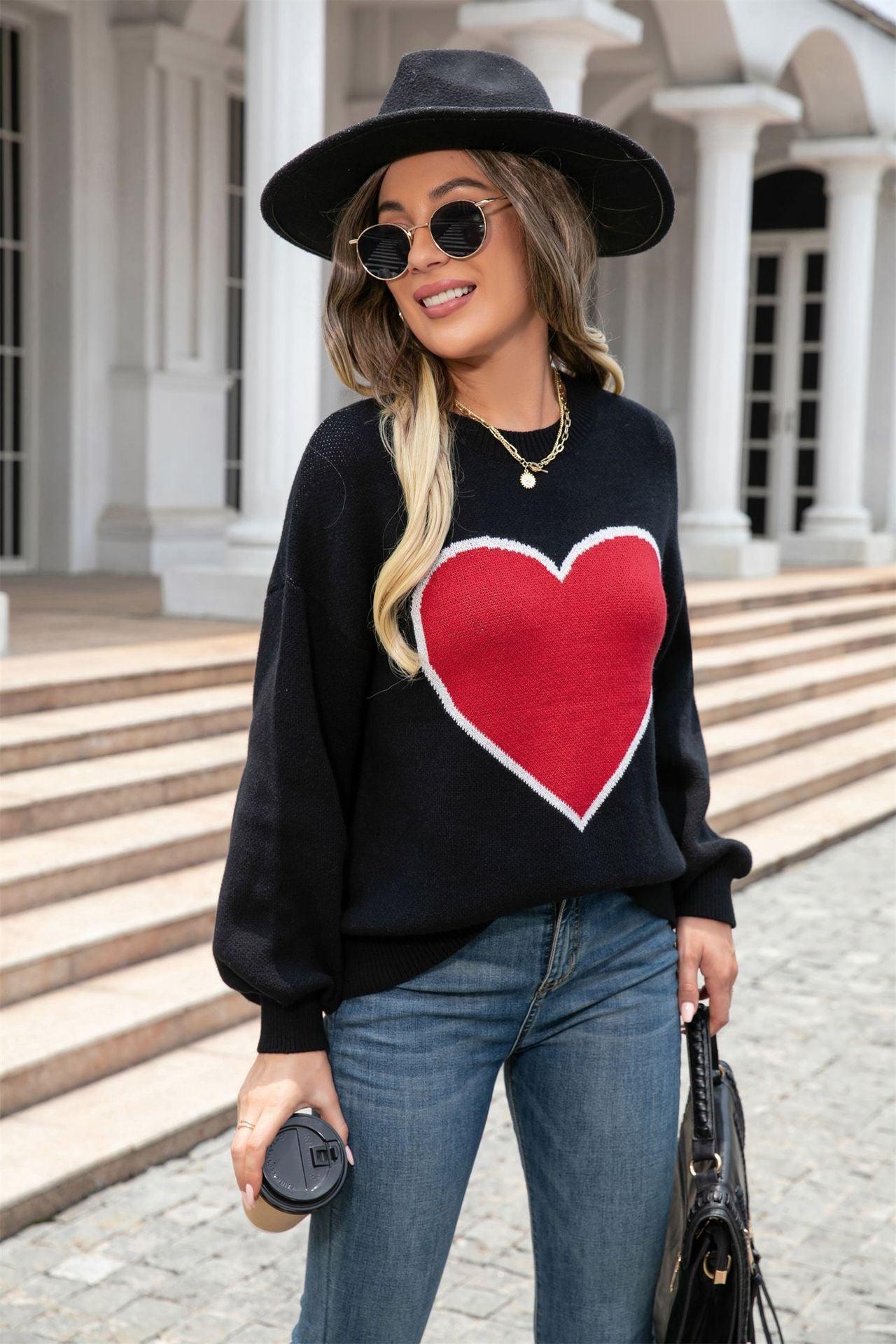 Round Neck Love Pullover Sweater - HEPSIBAH SHOP