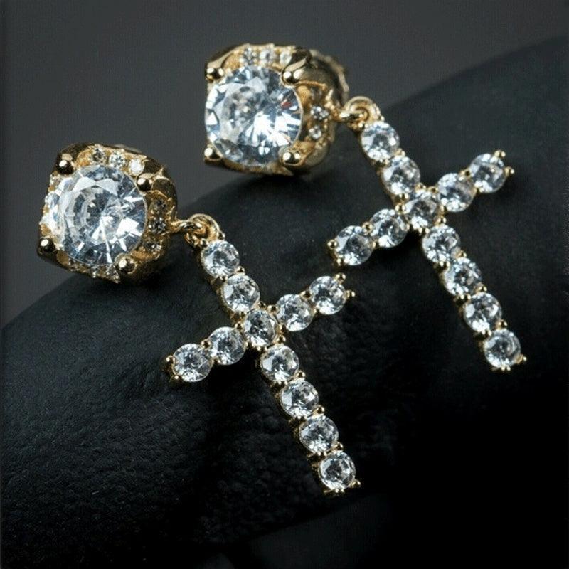 New Hot Sale Hip Hop Big Zircon Cross Stud Earrings - HEPSIBAH SHOP