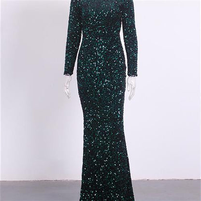 Women Modest Stretch Sequin Evening Gown - HEPSIBAH SHOP