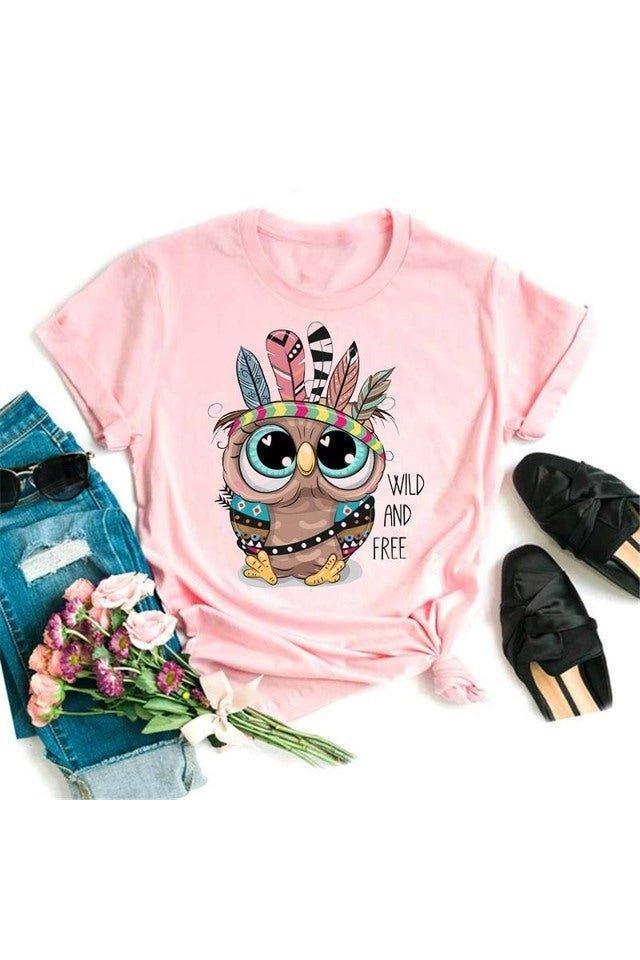 Owl Cute Cartoon Print Short Sleeve - HEPSIBAH SHOP