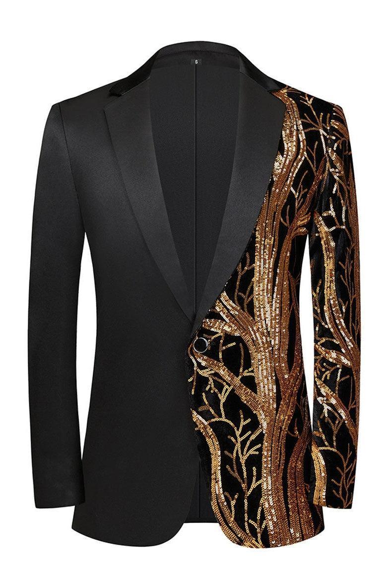 Men's Patchwork Gold Leaf Sequined Suit Jacket - HEPSIBAH SHOP