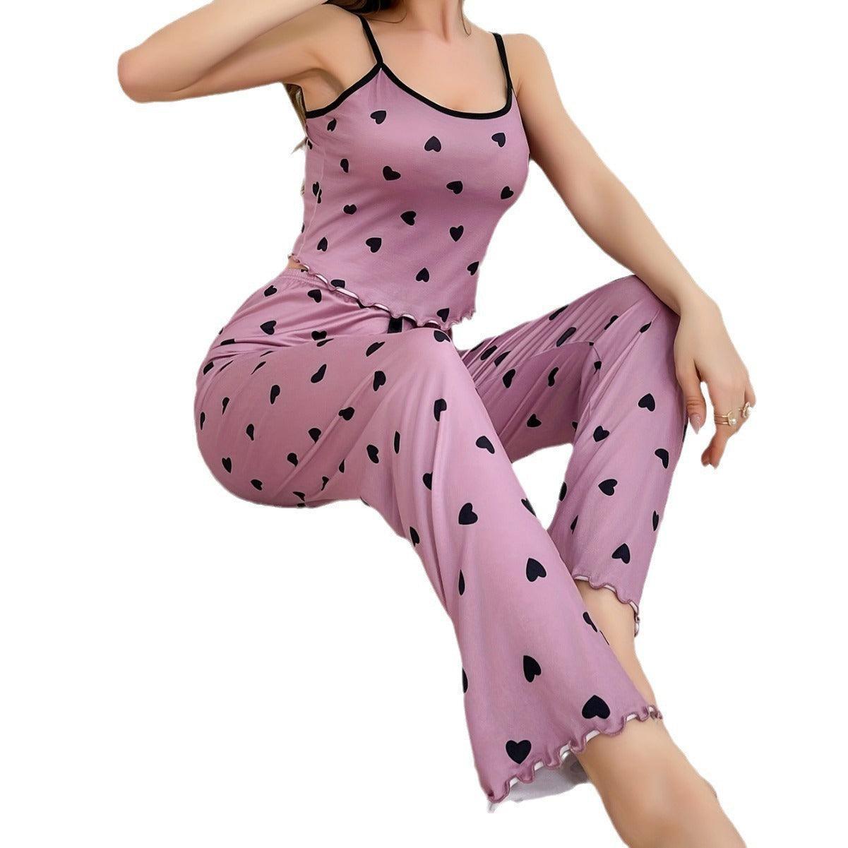 Two-piece Milk Silk Suspender Pajamas