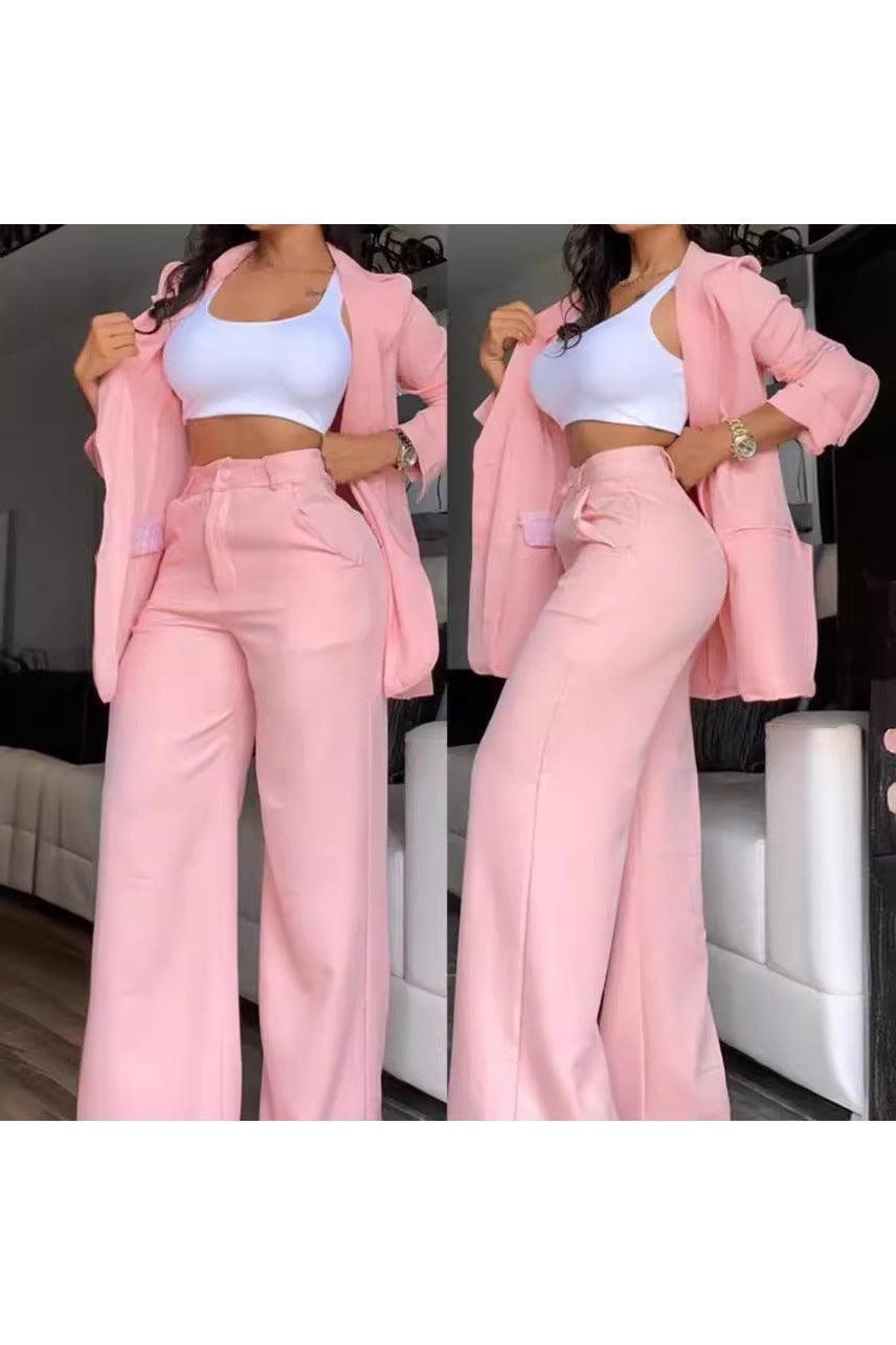 Pure Color Split Sleeve Lapel Suit Straight-leg Pants Suit Women - HEPSIBAH SHOP