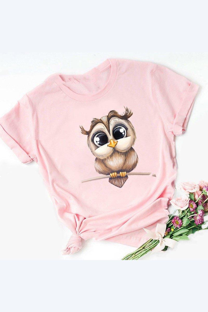 Owl Cute Cartoon Print Short Sleeve - HEPSIBAH SHOP