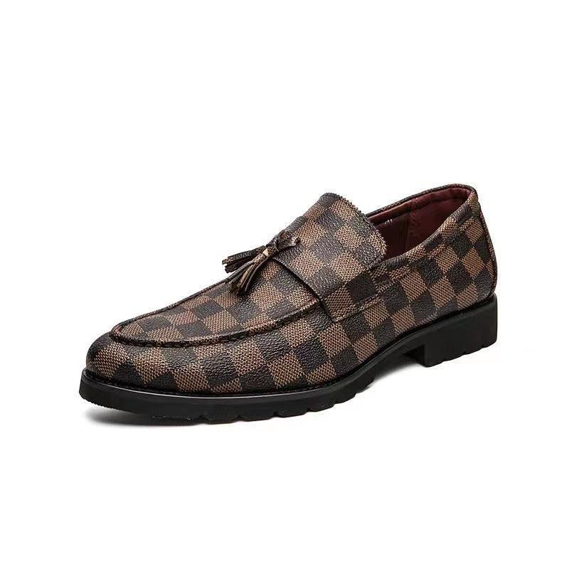 Men's Plaid Leather Shoes Korean Casual Shoes - HEPSIBAH SHOP