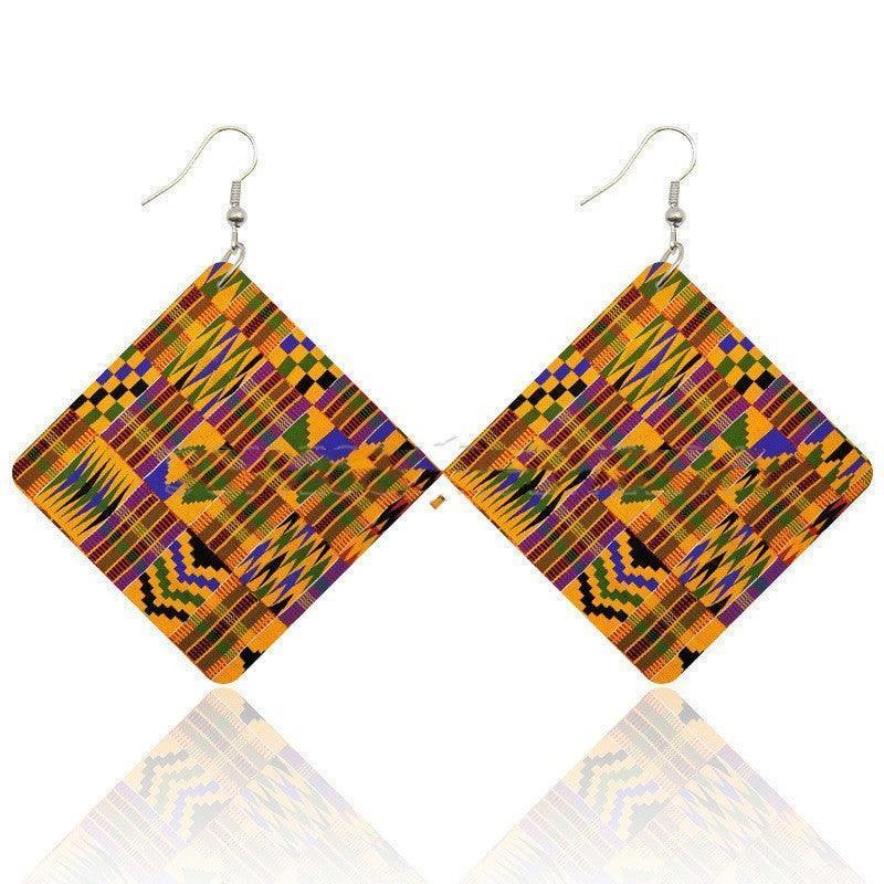 African Wooden Bohemian Square Earrings - HEPSIBAH SHOP