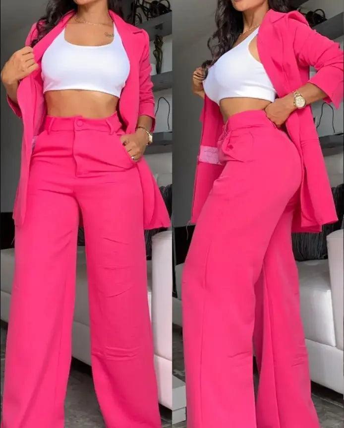 Pure Color Split Sleeve Lapel Suit Straight-leg Pants Suit Women - HEPSIBAH SHOP