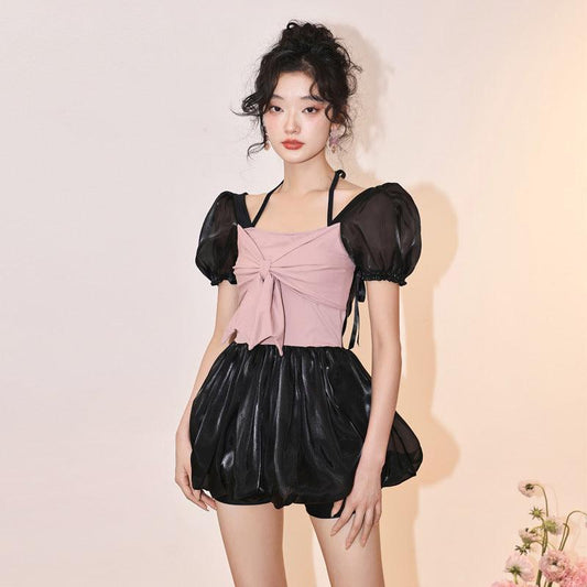 One-piece Fluffy Skirt Puff Sleeve Swimwear - HEPSIBAH SHOP