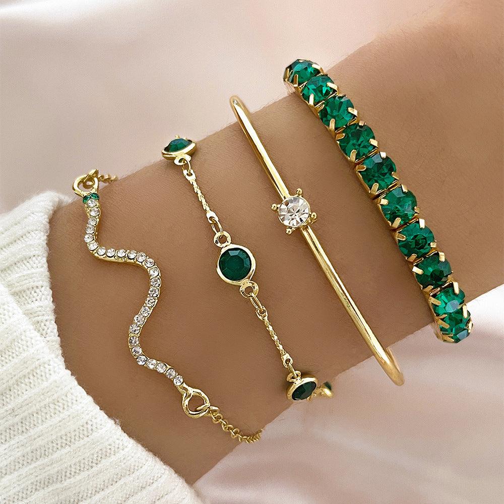 Fashion Green Grandmother Diamond Stretch Bracelet Women's 4-piece Set