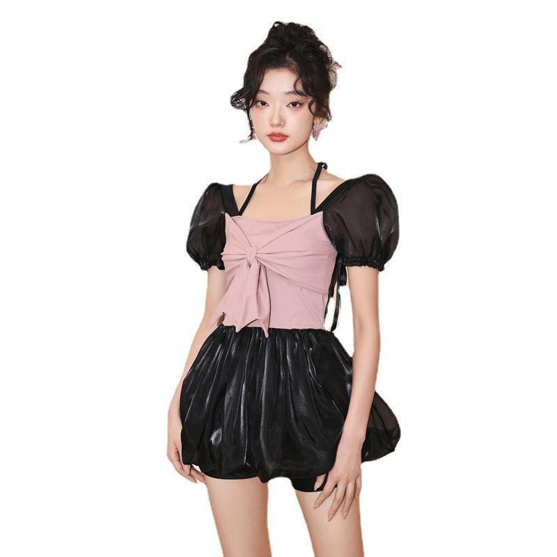 One-piece Fluffy Skirt Puff Sleeve Swimwear - HEPSIBAH SHOP