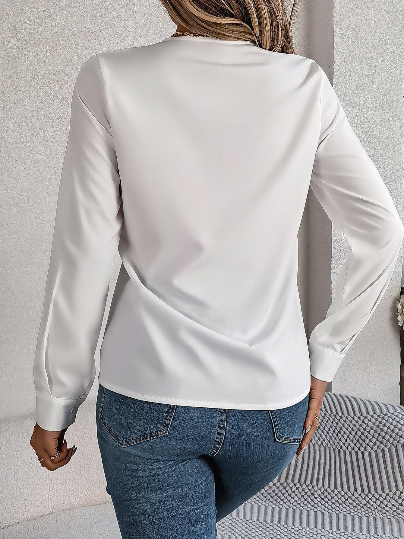 Fashion V-Neck Long Sleeve Shirt Elegant Commuter Solid Blouse Office Women's Clothing - HEPSIBAH SHOP