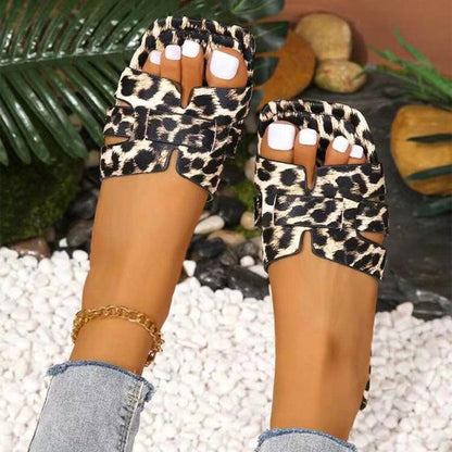 Plus Size Leopard Print Square Toe Slippers - HEPSIBAH SHOP