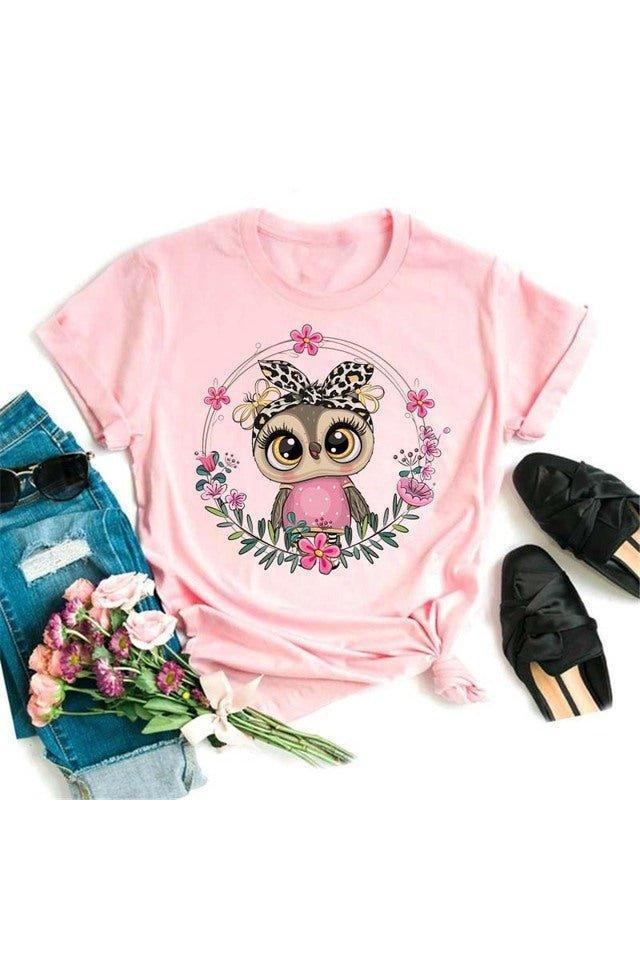 Owl Cute Cartoon Print Short Sleeve - HEPSIBAH SHOP