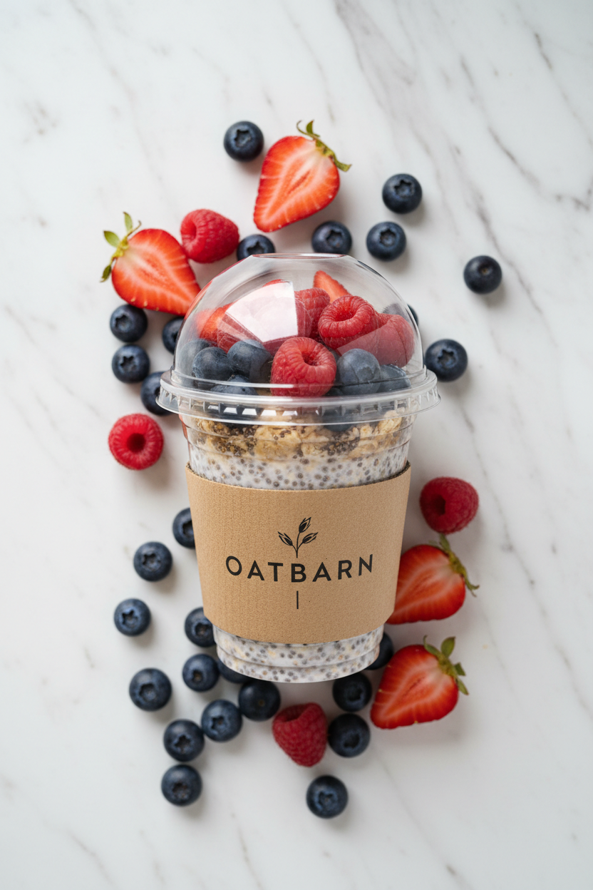 Overnight oats with chia seeds and fresh berries