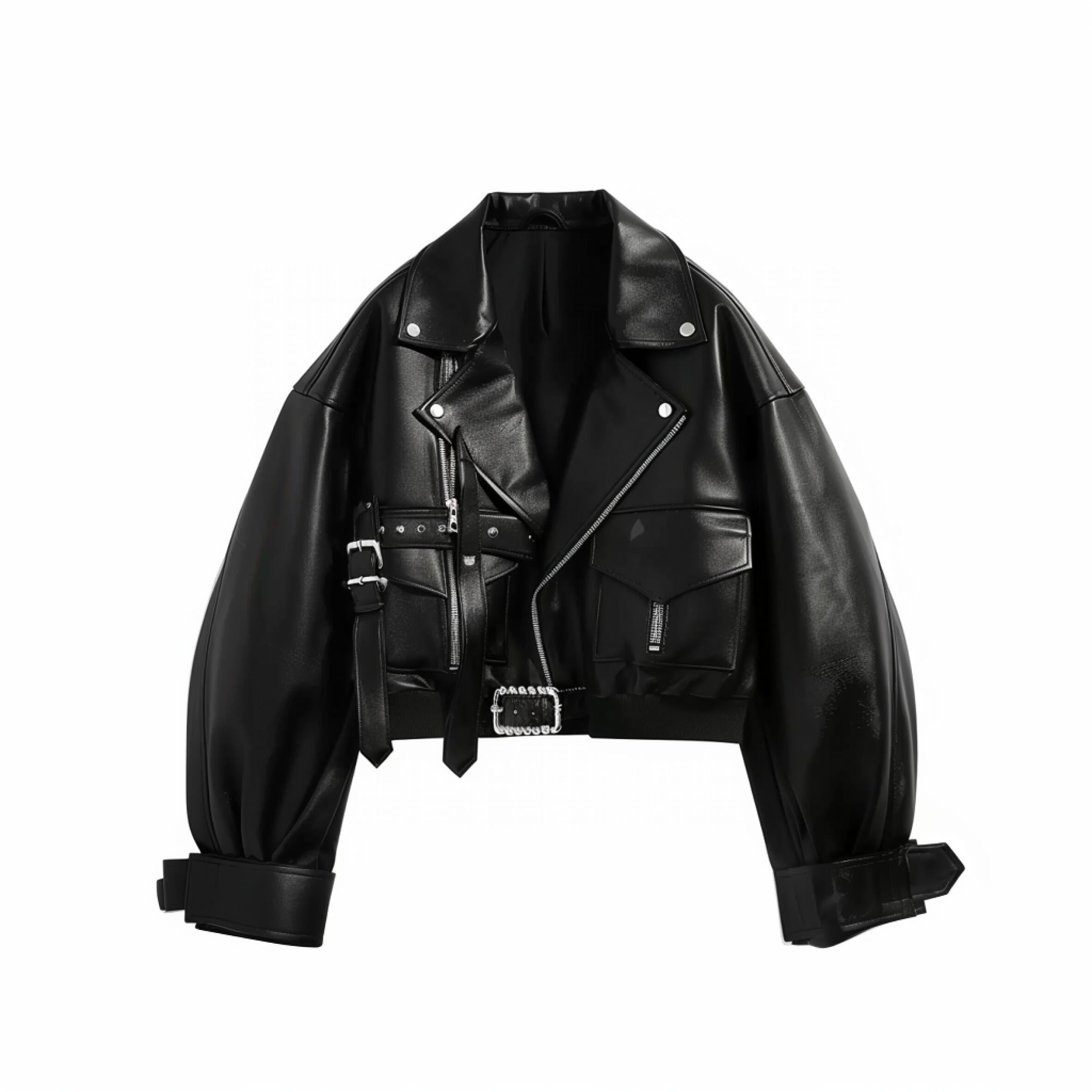OVERSIZED LEATHER MOTO JACKET BLACK
