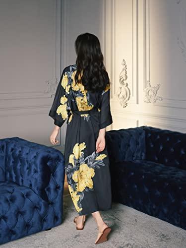 Long Kimono Robe Floral Satin Sleepwear - HEPSIBAH SHOP