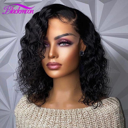 Water Wave Lace Front Wigs for Women Brazilian Closure Bob Wig 13x4 Transparent Lace Frontal Short Wigs Human Hair Pre Plucked - HEPSIBAH SHOP