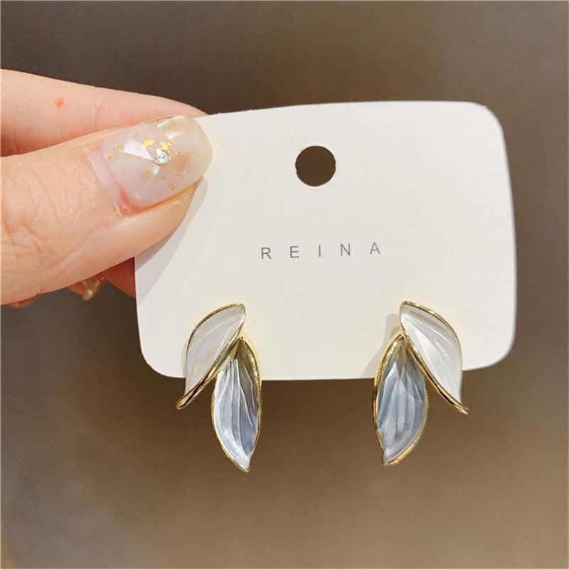 New Korean Sweet Grey Leaf Stud Earrings - HEPSIBAH SHOP