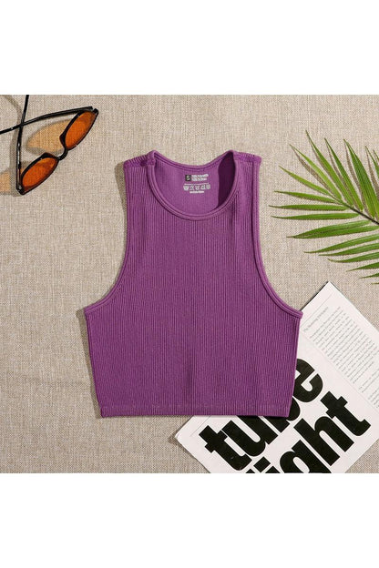 Crop Top Women Solid T-shirts Vest Elastic Rib-Knit - HEPSIBAH SHOP