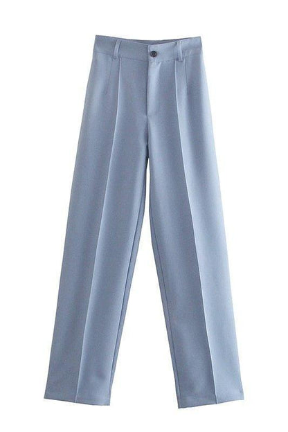 TRAF Women Chic Fashion Office Wear Straight Pants Vintage High Waist Zipper Fly Female Trousers Mujer - HEPSIBAH SHOP