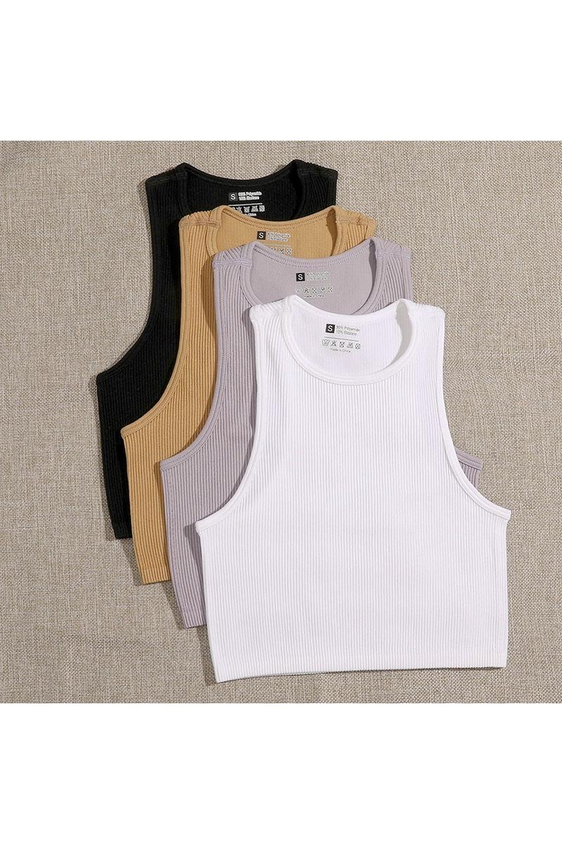 Crop Top Women Solid T-shirts Vest Elastic Rib-Knit - HEPSIBAH SHOP