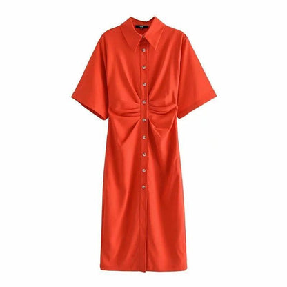 Traf's Draped Midi Shirt Dress - HEPSIBAH SHOP