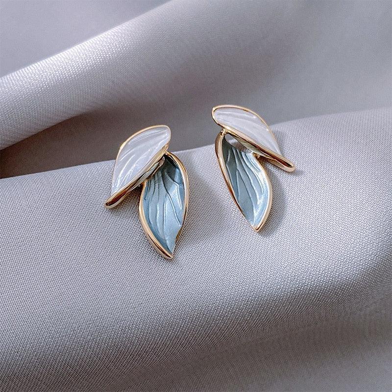 New Korean Sweet Grey Leaf Stud Earrings - HEPSIBAH SHOP