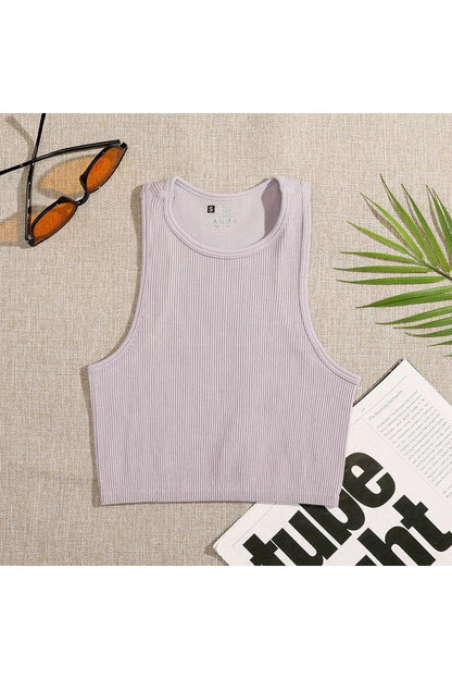 Crop Top Women Solid T-shirts Vest Elastic Rib-Knit - HEPSIBAH SHOP