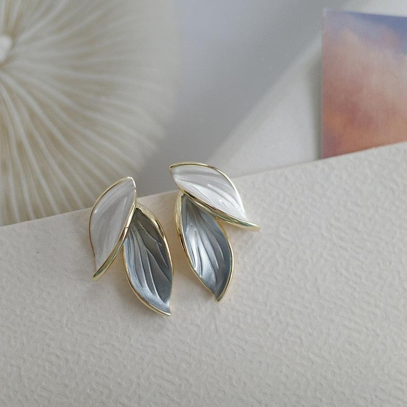 New Korean Sweet Grey Leaf Stud Earrings - HEPSIBAH SHOP