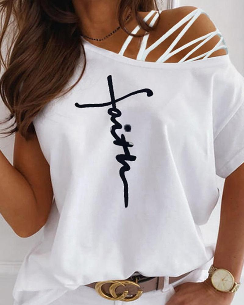 Summer Women Letter Print T-Shirt - HEPSIBAH SHOP