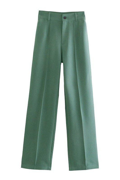 TRAF Women Chic Fashion Office Wear Straight Pants Vintage High Waist Zipper Fly Female Trousers Mujer - HEPSIBAH SHOP