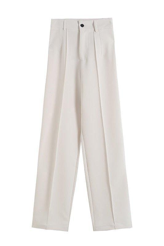 TRAF Women Chic Fashion Office Wear Straight Pants Vintage High Waist Zipper Fly Female Trousers Mujer - HEPSIBAH SHOP