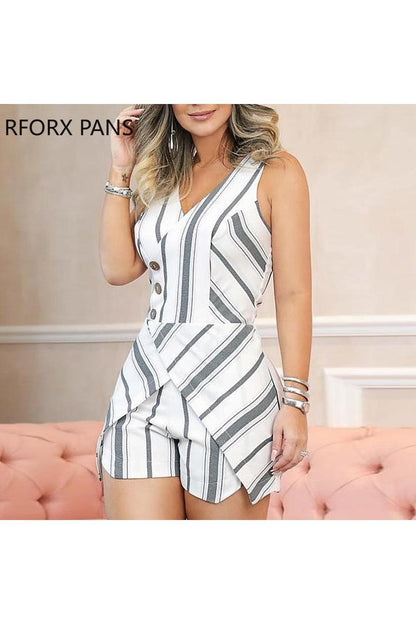 Sleeveless Striped Buttoned Design Romper - HEPSIBAH SHOP