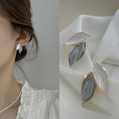 New Korean Sweet Grey Leaf Stud Earrings - HEPSIBAH SHOP