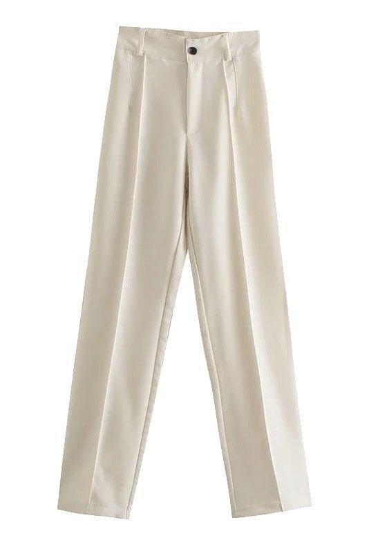 TRAF Women Chic Fashion Office Wear Straight Pants Vintage High Waist Zipper Fly Female Trousers Mujer - HEPSIBAH SHOP